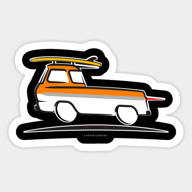 1961 Ford Econoline Pickup Truck with Surfboard Sticker by PauHanaDesign